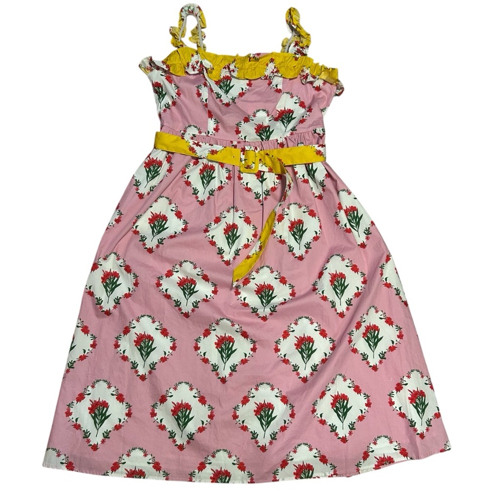 Sugarlips Pink Floral Sundress with Yellow Trim